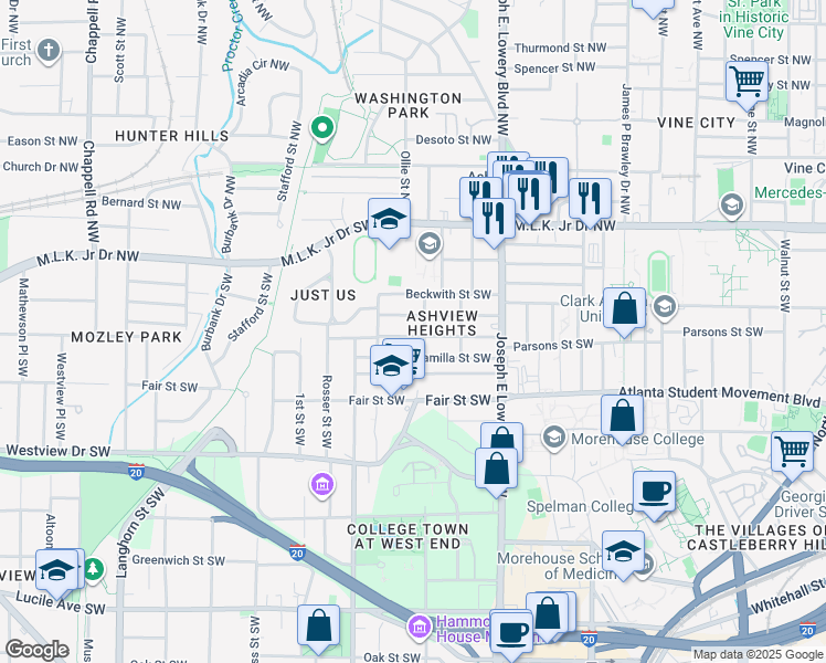 map of restaurants, bars, coffee shops, grocery stores, and more near 1024 Palmetto Avenue Southwest in Atlanta