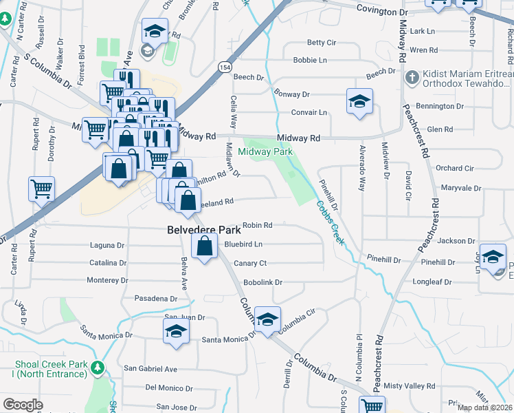 map of restaurants, bars, coffee shops, grocery stores, and more near 3147 Leeland Road in Decatur