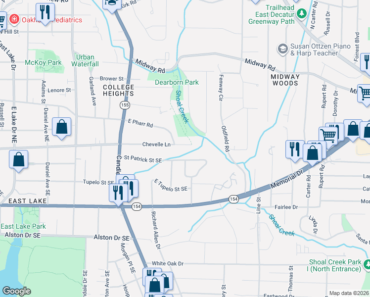 map of restaurants, bars, coffee shops, grocery stores, and more near 523 Chevelle Lane in Decatur
