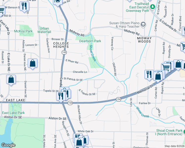 map of restaurants, bars, coffee shops, grocery stores, and more near 523 Chevelle Lane in Decatur