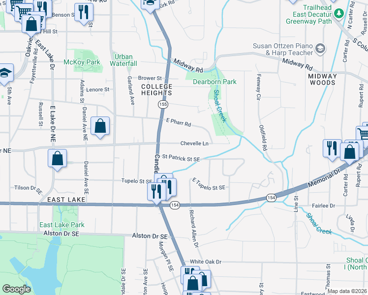 map of restaurants, bars, coffee shops, grocery stores, and more near 439 Chevelle Lane in Decatur