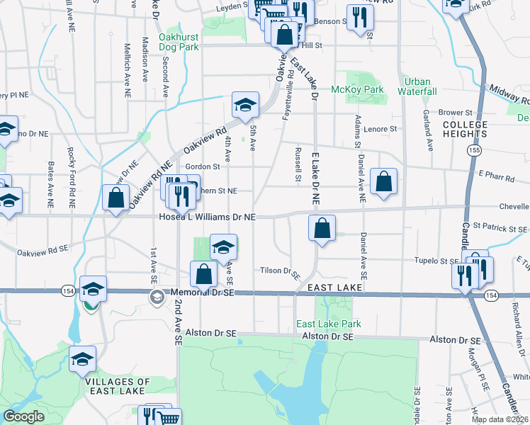map of restaurants, bars, coffee shops, grocery stores, and more near 2516 Hosea L Williams Drive Northeast in Atlanta