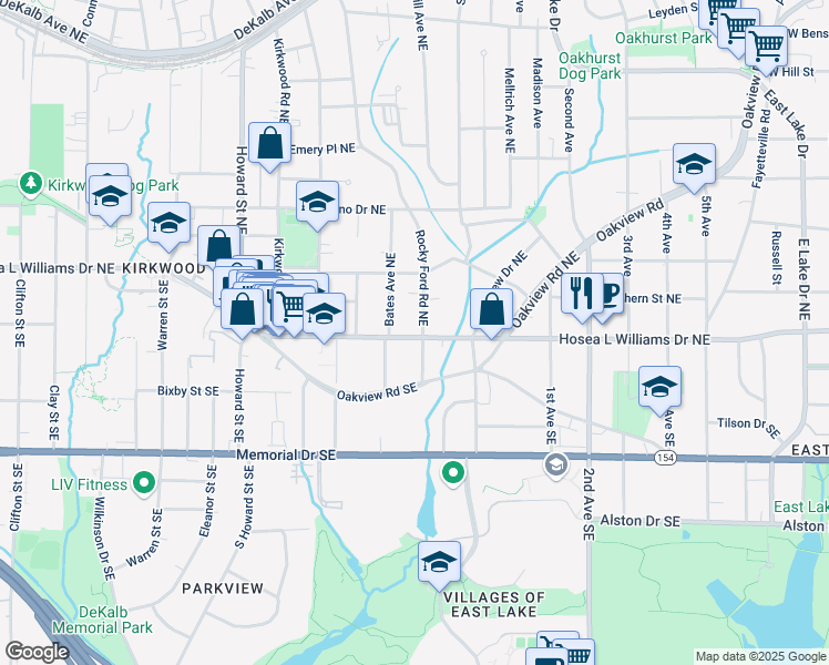 map of restaurants, bars, coffee shops, grocery stores, and more near 2180 Hosea L Williams Drive Northeast in Atlanta