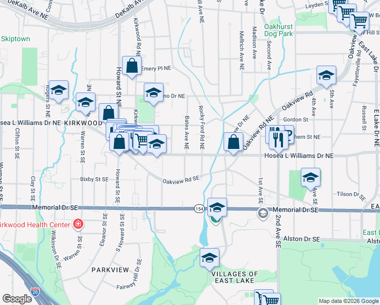 map of restaurants, bars, coffee shops, grocery stores, and more near 2154 Hosea L Williams Drive Northeast in Atlanta