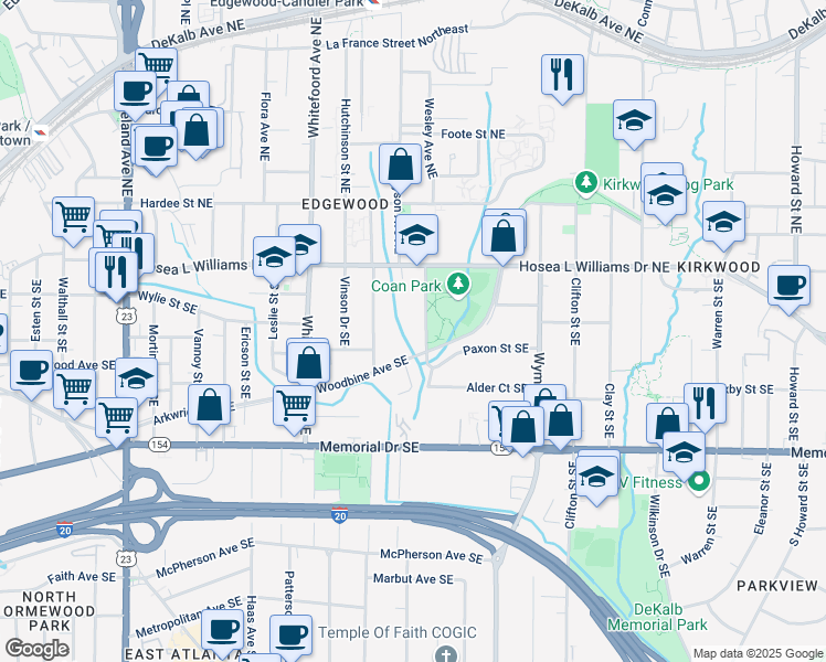 map of restaurants, bars, coffee shops, grocery stores, and more near 79 Anniston Avenue Southeast in Atlanta