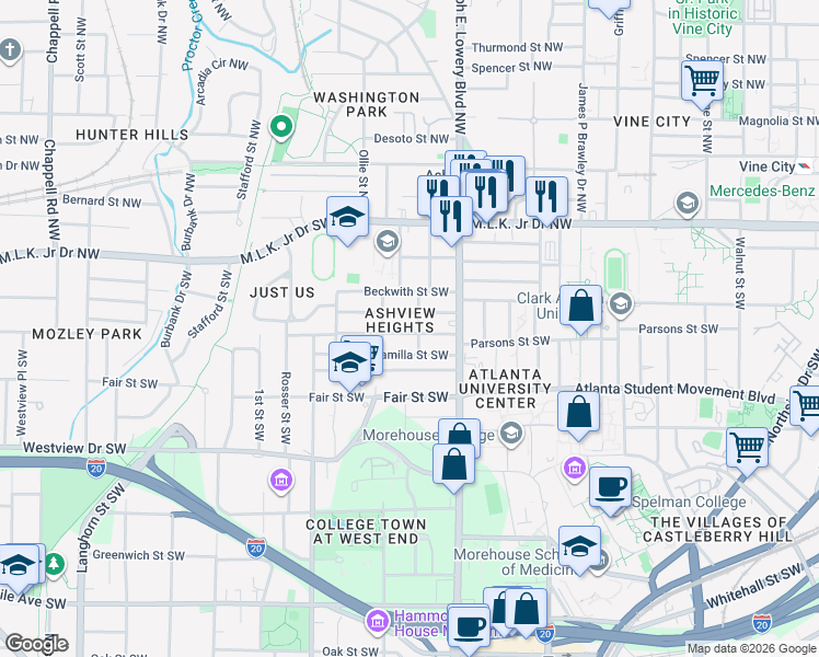 map of restaurants, bars, coffee shops, grocery stores, and more near in Atlanta