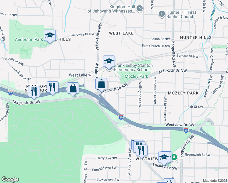 map of restaurants, bars, coffee shops, grocery stores, and more near in Atlanta