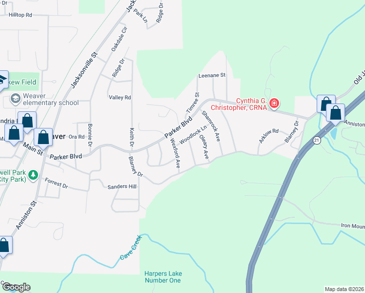 map of restaurants, bars, coffee shops, grocery stores, and more near 806 Woodlock Lane in Weaver