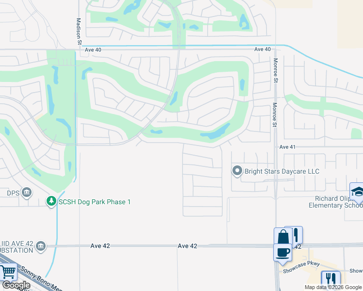 map of restaurants, bars, coffee shops, grocery stores, and more near 81521 Camino Los Milagros in Indio