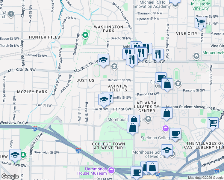 map of restaurants, bars, coffee shops, grocery stores, and more near in Atlanta