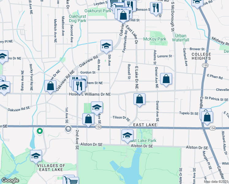 map of restaurants, bars, coffee shops, grocery stores, and more near 2516 Hosea L Williams Drive Northeast in Atlanta