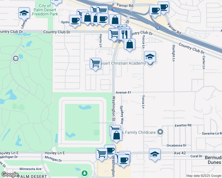 map of restaurants, bars, coffee shops, grocery stores, and more near 40970 Breezy Pass Road in Palm Desert