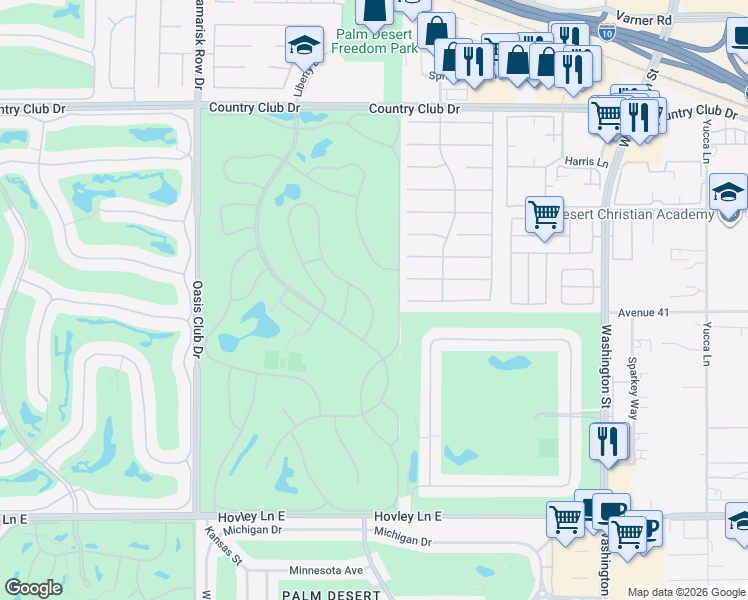 map of restaurants, bars, coffee shops, grocery stores, and more near 40926 La Costa Circle West in Palm Desert