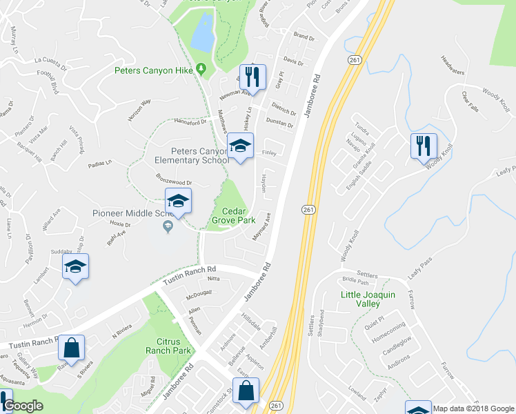 map of restaurants, bars, coffee shops, grocery stores, and more near 2865 Pankey Ave in Tustin