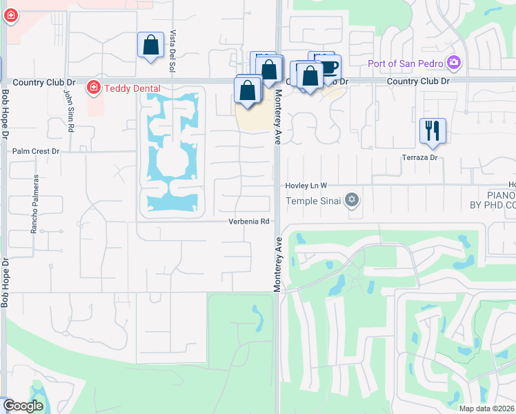 map of restaurants, bars, coffee shops, grocery stores, and more near 5 Corte Del Sol in Rancho Mirage