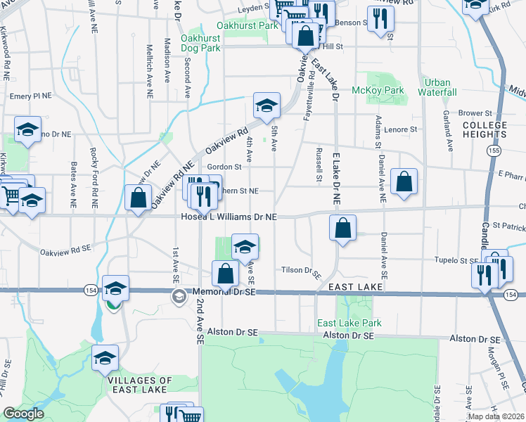 map of restaurants, bars, coffee shops, grocery stores, and more near 2480 Hosea L Williams Drive Northeast in Atlanta