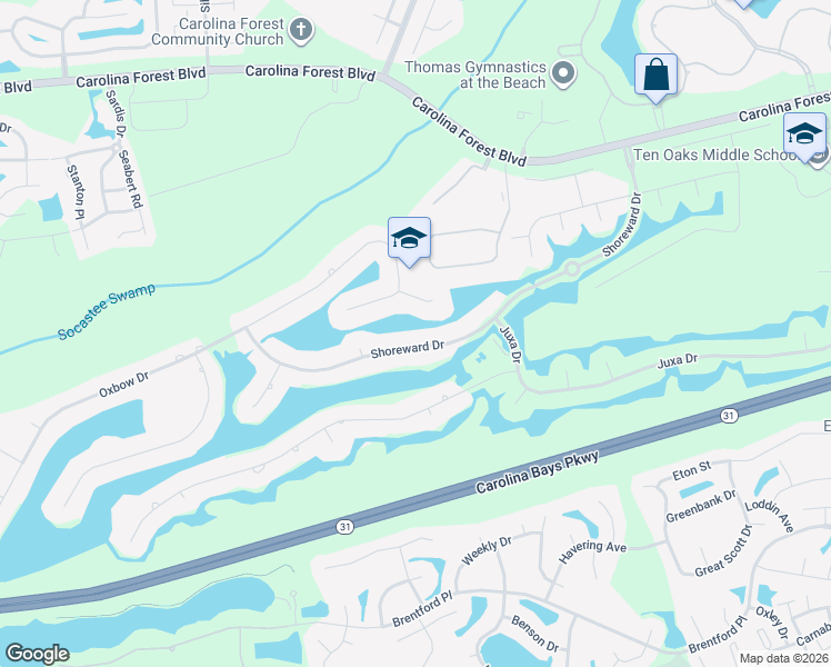 map of restaurants, bars, coffee shops, grocery stores, and more near 252 Shoreward Drive in Myrtle Beach