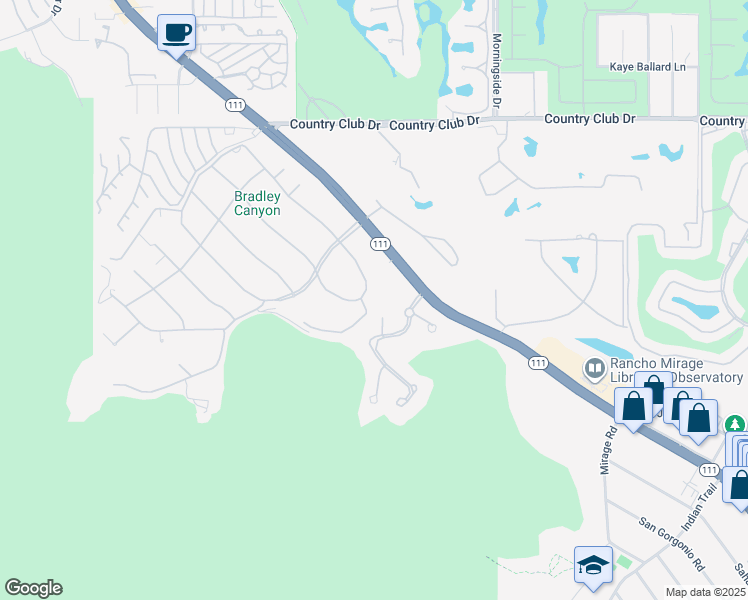 map of restaurants, bars, coffee shops, grocery stores, and more near 70676 Oroville Circle in Rancho Mirage