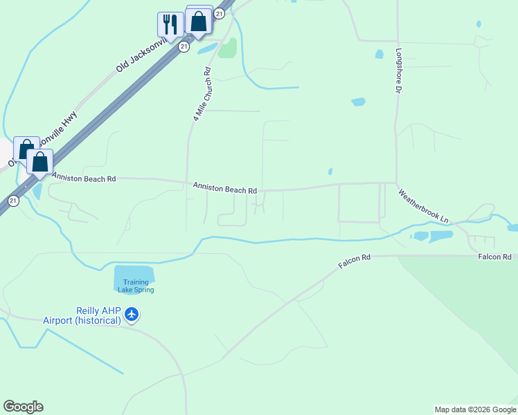 map of restaurants, bars, coffee shops, grocery stores, and more near 770 Anniston Beach Road in Anniston