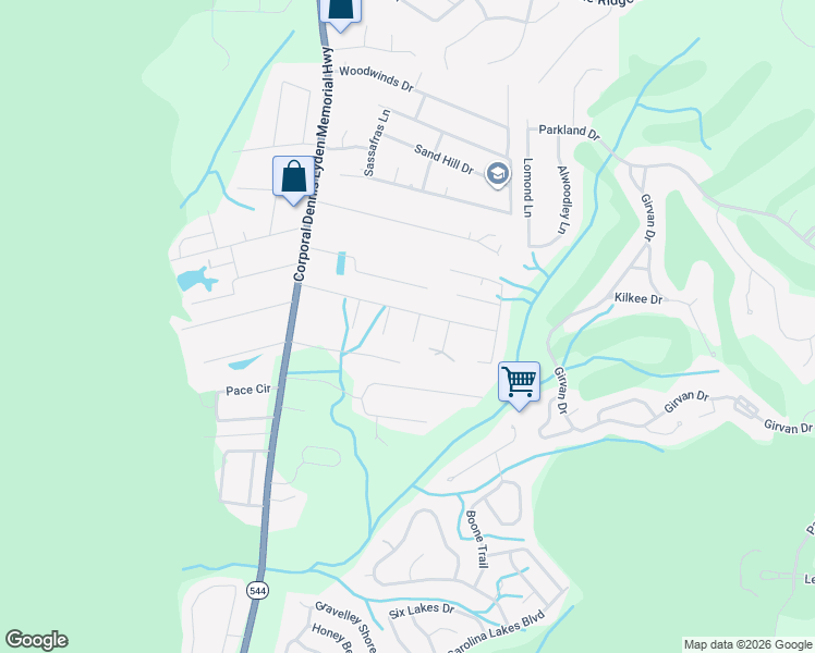 map of restaurants, bars, coffee shops, grocery stores, and more near 2418 Huntington Circle in Conway