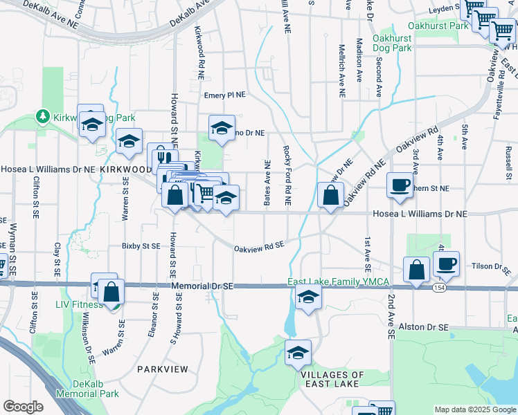 map of restaurants, bars, coffee shops, grocery stores, and more near 2130 Hosea L Williams Drive Northeast in Atlanta