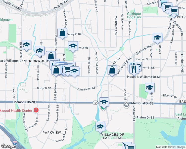 map of restaurants, bars, coffee shops, grocery stores, and more near 2166 Hosea L Williams Drive Northeast in Atlanta