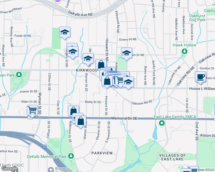map of restaurants, bars, coffee shops, grocery stores, and more near 1984 Hosea L Williams Drive Northeast in Atlanta