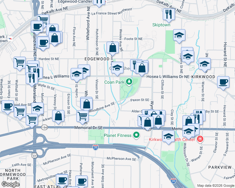 map of restaurants, bars, coffee shops, grocery stores, and more near 71 Anniston Avenue Southeast in Atlanta
