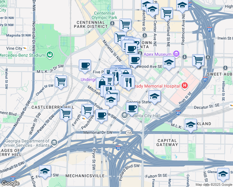 map of restaurants, bars, coffee shops, grocery stores, and more near in Atlanta