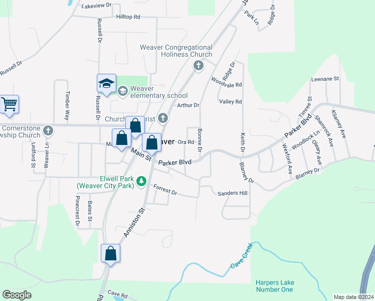 map of restaurants, bars, coffee shops, grocery stores, and more near 609 Sun Valley Road in Weaver