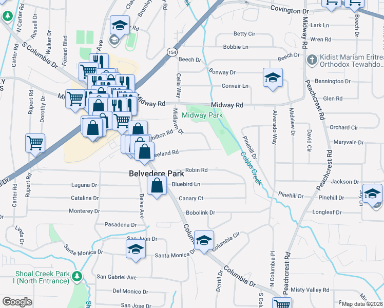 map of restaurants, bars, coffee shops, grocery stores, and more near 3147 Leeland Road in Decatur