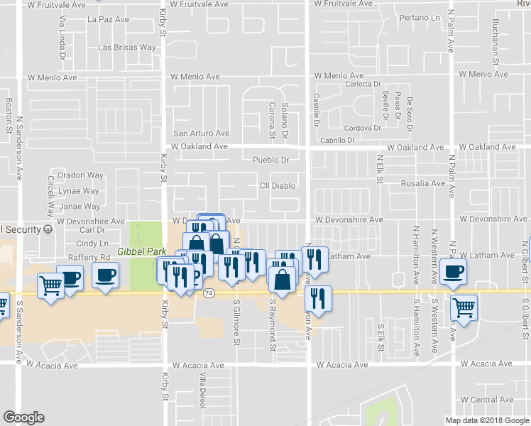 map of restaurants, bars, coffee shops, grocery stores, and more near 1987 Calle Pasito in Hemet