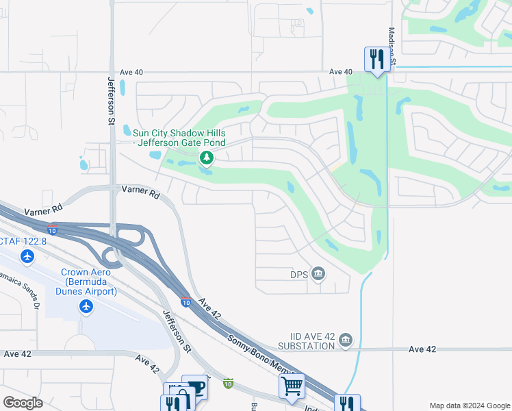map of restaurants, bars, coffee shops, grocery stores, and more near 40996 Calle Santa Sofia in Indio