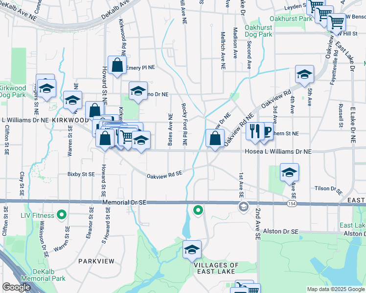 map of restaurants, bars, coffee shops, grocery stores, and more near 2180 Hosea L Williams Drive Northeast in Atlanta