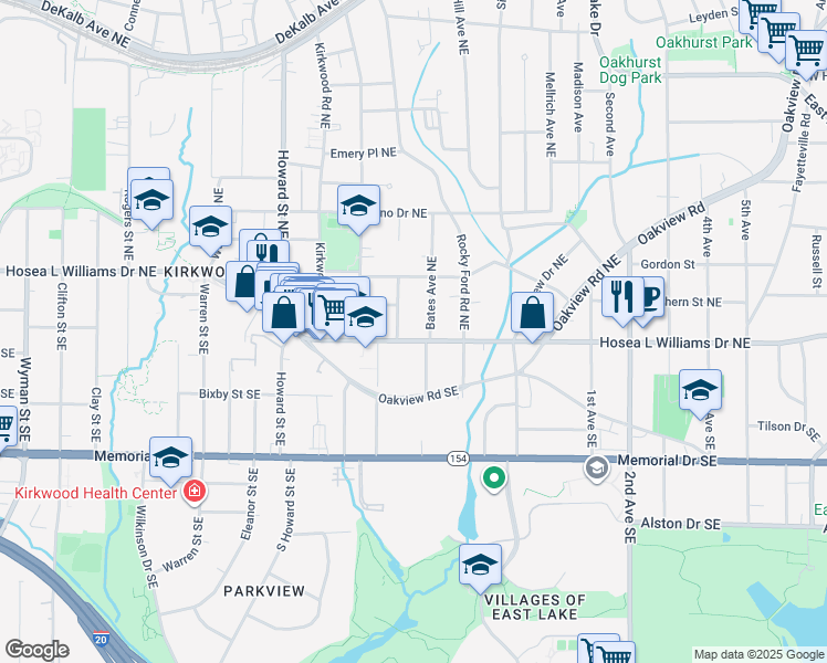 map of restaurants, bars, coffee shops, grocery stores, and more near 2130 Hosea L Williams Drive Northeast in Atlanta