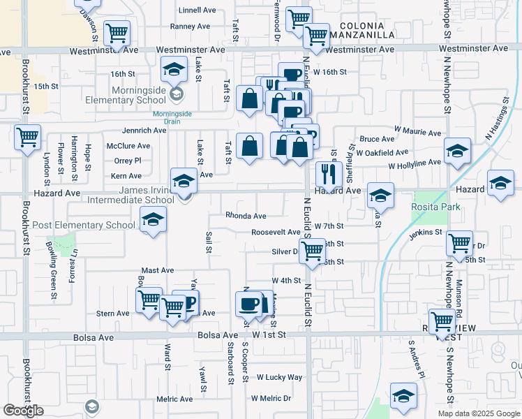 map of restaurants, bars, coffee shops, grocery stores, and more near 805 Michael St in Santa Ana