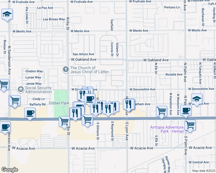 map of restaurants, bars, coffee shops, grocery stores, and more near 2013 Morada Court in Hemet