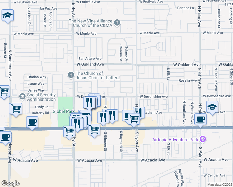 map of restaurants, bars, coffee shops, grocery stores, and more near 2013 Morada Court in Hemet