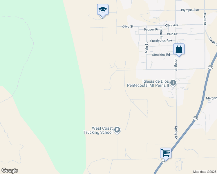 map of restaurants, bars, coffee shops, grocery stores, and more near 21141 Sharp Road in Perris