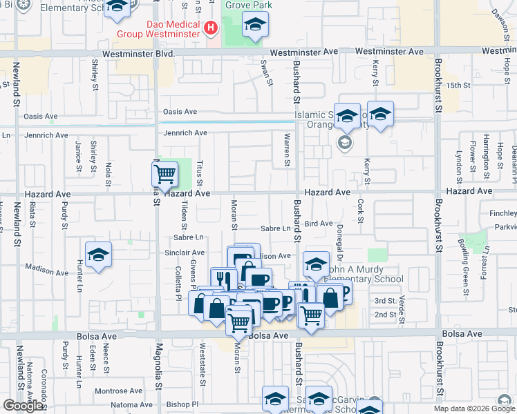 map of restaurants, bars, coffee shops, grocery stores, and more near 9370 Pyle Circle in Westminster