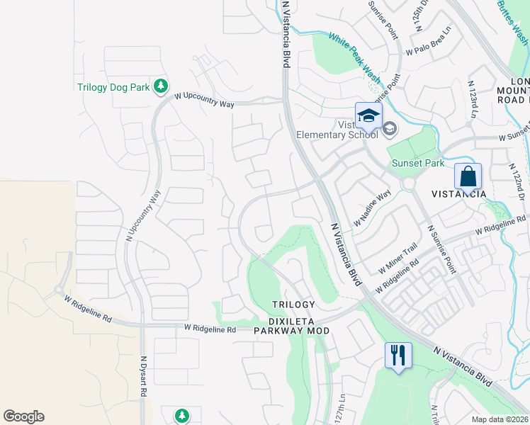 map of restaurants, bars, coffee shops, grocery stores, and more near 29636 North 129th Lane in Peoria
