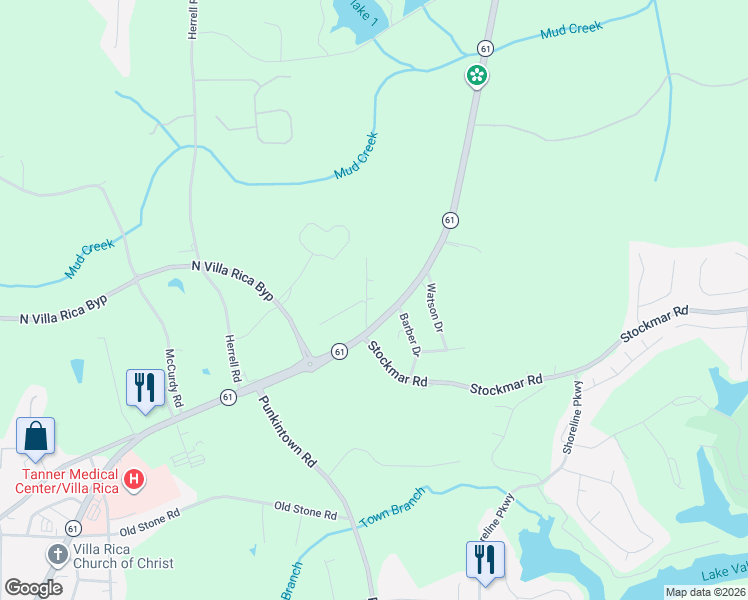 map of restaurants, bars, coffee shops, grocery stores, and more near 1150 Dallas Highway in Villa Rica