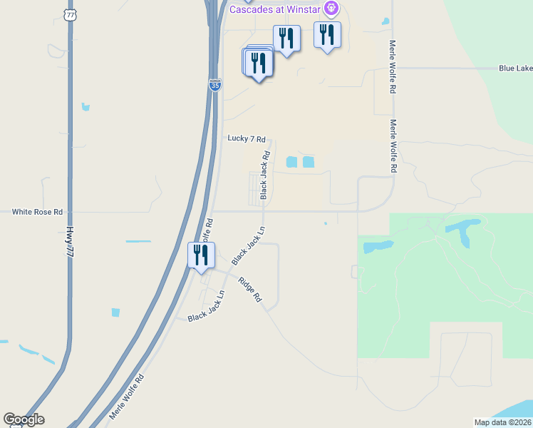 map of restaurants, bars, coffee shops, grocery stores, and more near 11255 Vegas Road in Thackerville