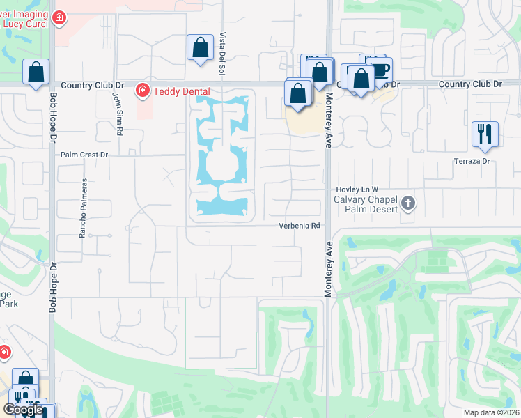 map of restaurants, bars, coffee shops, grocery stores, and more near 4 Calle La Reina in Rancho Mirage