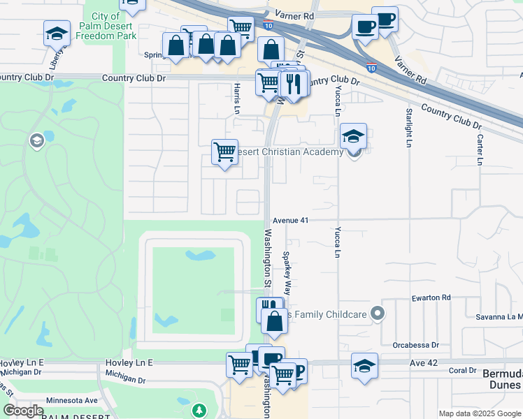 map of restaurants, bars, coffee shops, grocery stores, and more near 40970 Breezy Pass Road in Palm Desert