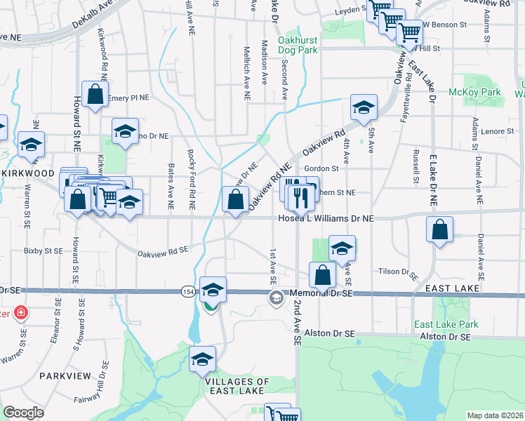 map of restaurants, bars, coffee shops, grocery stores, and more near 2306 Hosea L Williams Drive Northeast in Atlanta