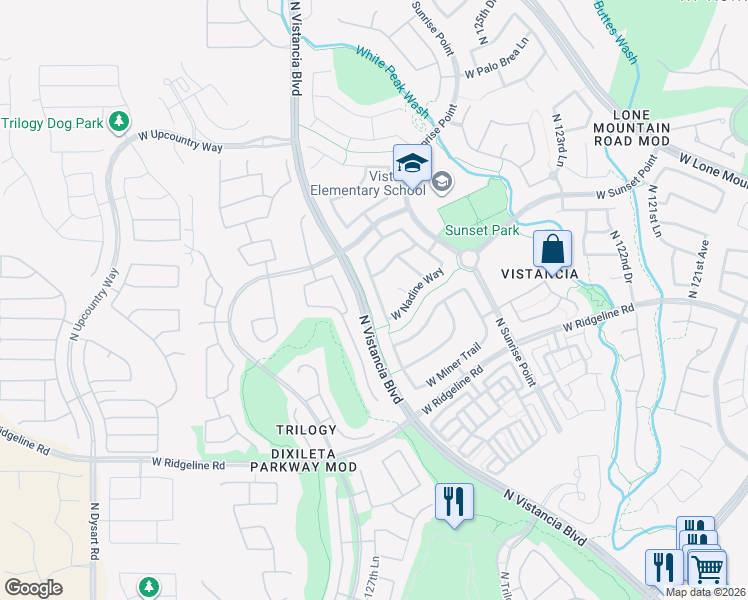 map of restaurants, bars, coffee shops, grocery stores, and more near 29650 North 127th Lane in Peoria