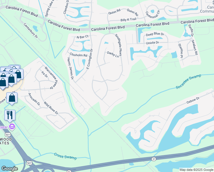 map of restaurants, bars, coffee shops, grocery stores, and more near 4742 Southgate Parkway in Myrtle Beach
