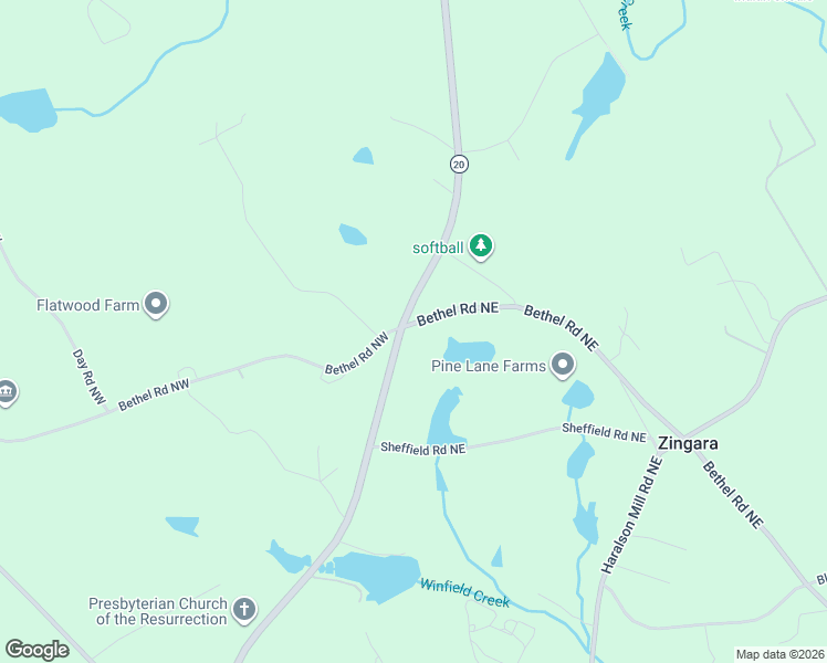 map of restaurants, bars, coffee shops, grocery stores, and more near 1919 Bethel Road Northeast in Conyers