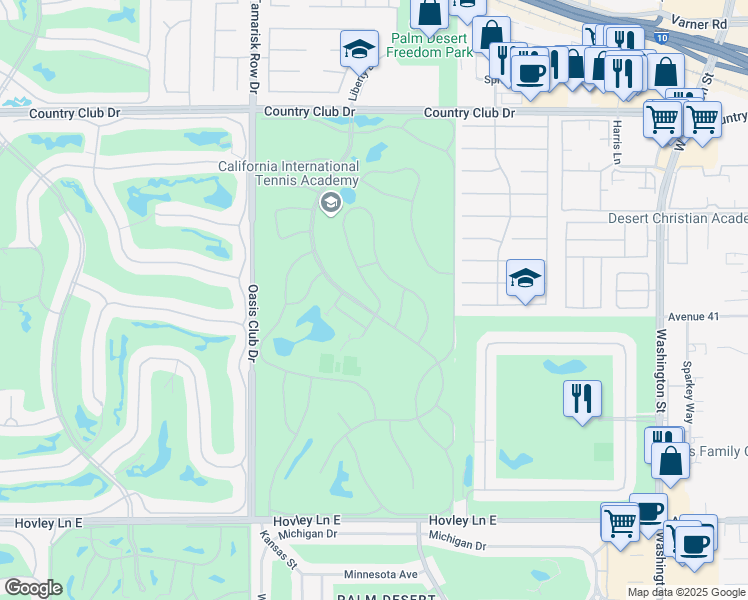 map of restaurants, bars, coffee shops, grocery stores, and more near 40953 La Costa Circle West in Palm Desert